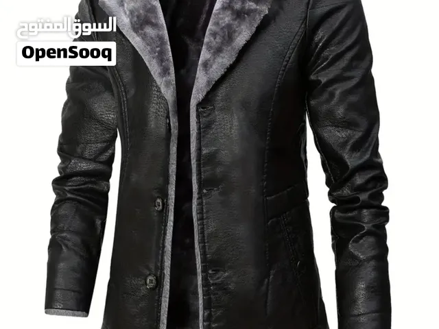 جاكيت بالطو جلد من الداخل فرو جديد بالورقة XLL