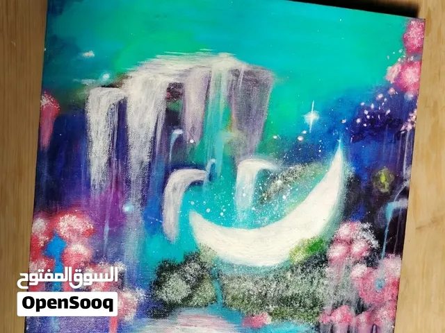 شلالات السحر، لوحة مع ورنيش و جيسو للحفاظ على عمر الألوان و تلميع اللوحه،قابل للتفاوض