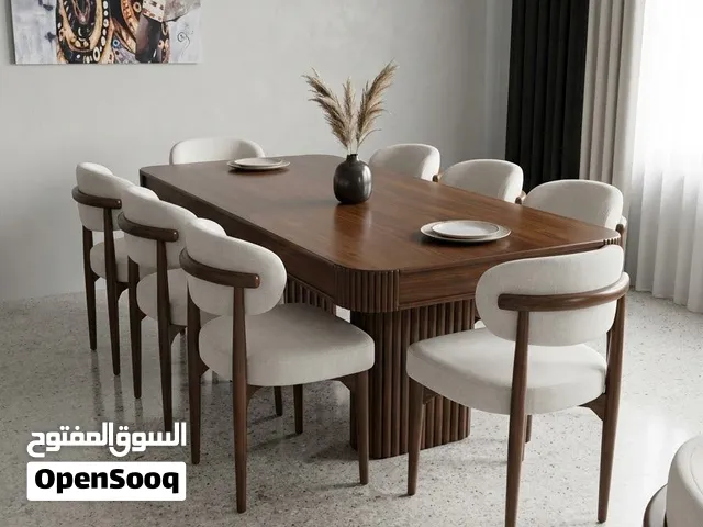طاولات سفرة خشب لاتيه وزان تشطيب دهان عالي الجودة + زجاج 6م برونز