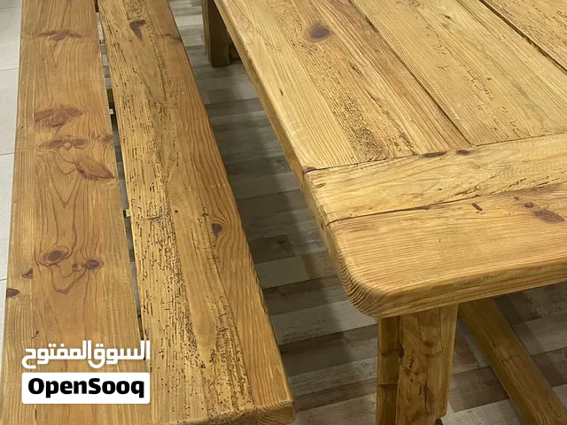 Large 240cm Rustic Dining Table + 2 Benches طاولة طعام كبيرة مع مقعدين
