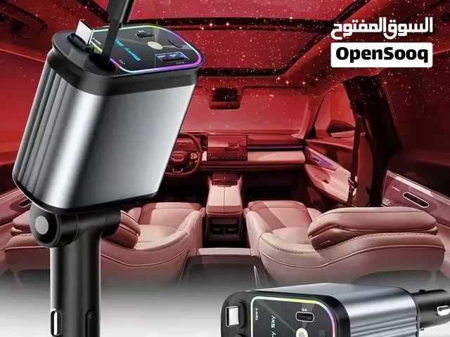 شاحن سيارة باربع منافذ شحن كيبلين مدمجان ومنفذين شحن مع اضائة نجوم لسقف السيارة