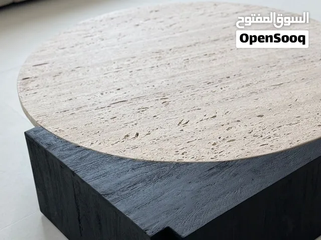 For Sale: Travertine & Black Wood Coffee Table