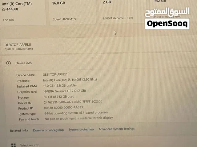 كمبيوتر ممتازة بمعالج جيل 14 حديث (i5-14400F) + رام 16GB + هارد 1TB - بحالة ممتازة