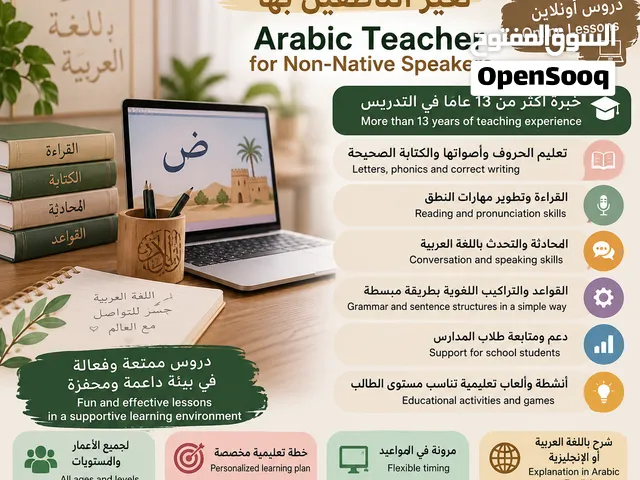معلمة لغة عربية لغير الناطقين بالعربية_ حضوري وأونلاين