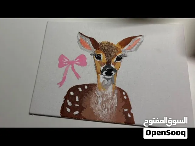 لوحة غزاله فنيه للبيع تم رسمها بألوان اكرليك حجم لوحه صغير