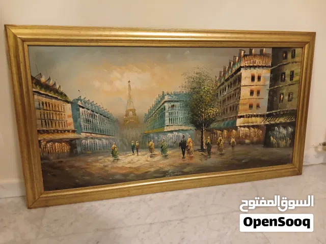 لوحة فنية Handmadeمرسومة باليد وبالالوان الزيتية مع برواز إطار ذهبي