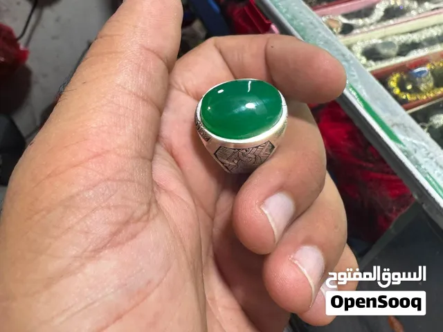 خاتم فضة عيار 925 فص أخضر عقيق أصلي