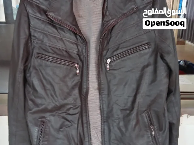 جاكيت جلد مظتعمل للبيع بني مقاس لارج صناعه تركيه