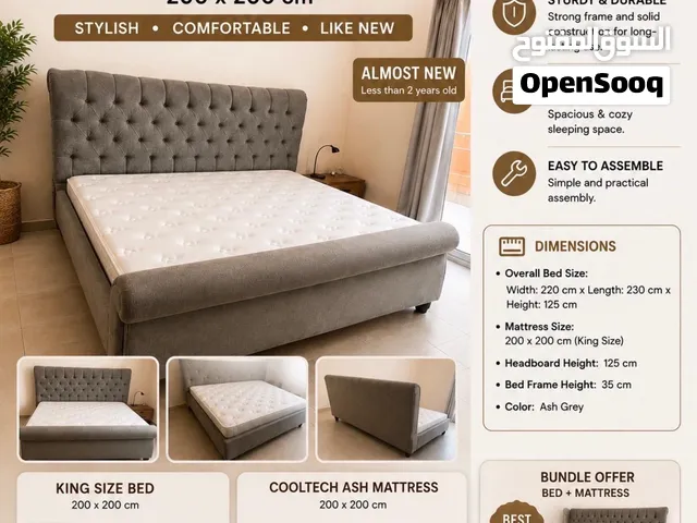King Size Bed 200×200 cm + Cooltech Mattress – Like New