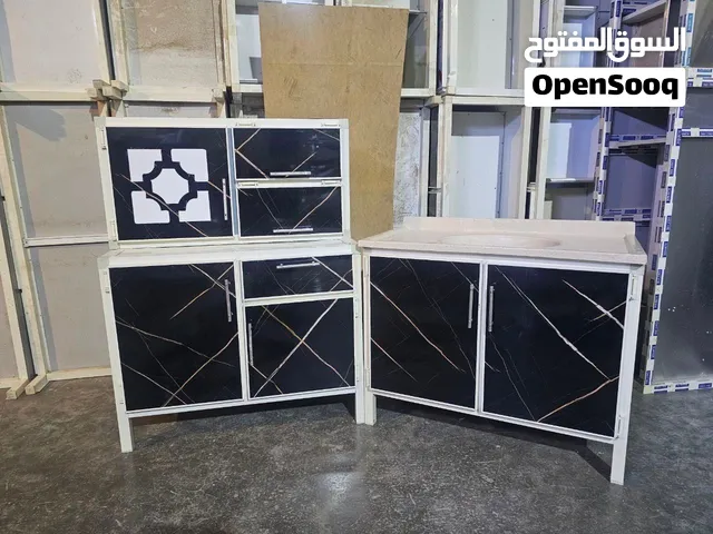 كاونتر ألمنيوم ثلاث قطع ارضي وملحق وسنك مرمر قياس متر