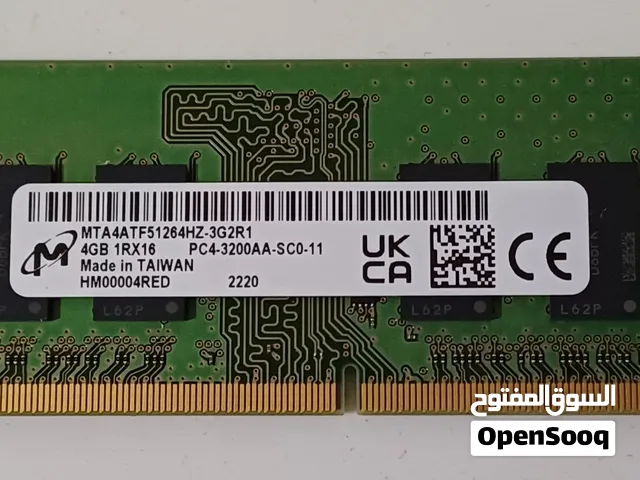 للبيع قطعة رام لابتوب من شركة micron النوع DDR4 السعة 4GB السرعة 3200 السعر 10