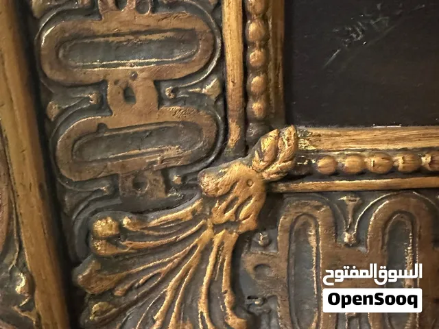 زيتية فنتج قديمة - مركب شراعي في البحر - برواز ذهبي ثقيل فخم منحوت