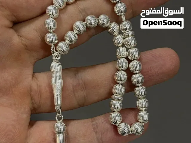سبحة فضة خالصة عيار 925 – 33 حبة – موديل كروي مخطط –