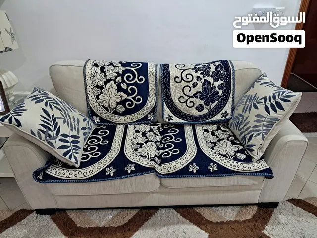 3-Seater and 2-Seater Beige Fabric Sofas with Decorative Throw & Cushions