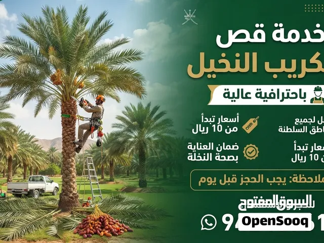 تتوفر لدي خدمه قص النخيل والأشجار.
