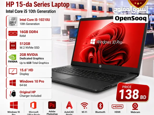 HP Core i5 10th Gen 15.6 Laptop 16GB Ram 512GB M.2 NVIDIA 2GB Dedicated Graphic Total 6GB