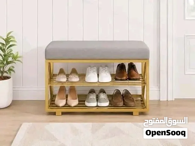 جزامه معدن بمقعد مقعد أحذية صغير الحجم مساحة تخزين من طبقتين 80×30×50 إطار ذهبي ساتان ومقعد رماد