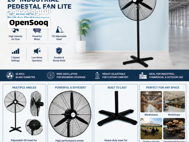 26 Industrial Pedestal Fan Lite – Heavy-Duty High Velocity Cooling Fan  Climate Plus UAE