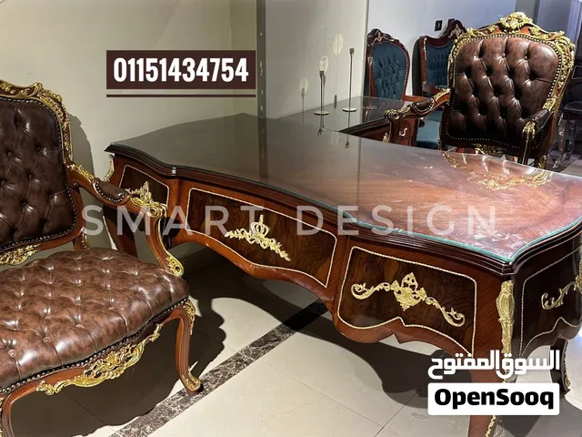 مكتب إدارى كلاسيك فاخر/ خشب زان احمر مطعم بالنحاس متاح مقاس 180سم 5 درج / متاح تنفيذ جميع المقاسات