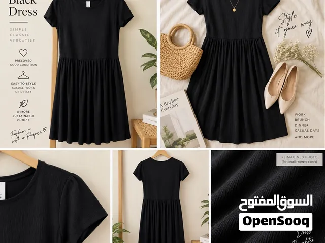 Classic Black Flowy Short-Sleeve Dress – Soft Draped Style  Small to Medium  HTP Clothing
