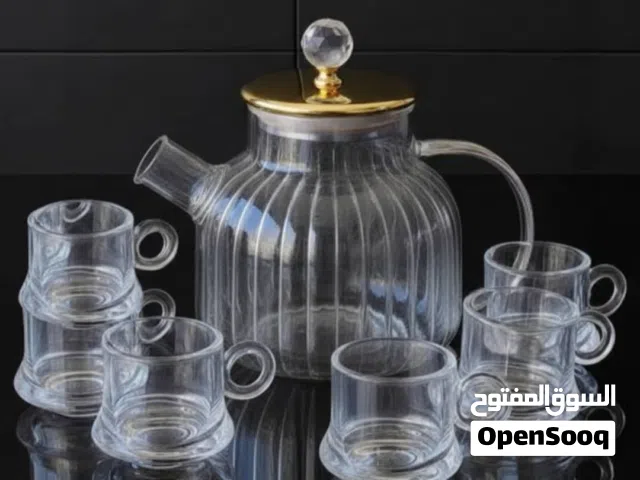 طقم كتلي منقوش حراري على النار مباشرة مع 6 أكواب زجاج حراري شفاف 1000 مل  ᎯᗰΞΞN ṢṬŐRΞ