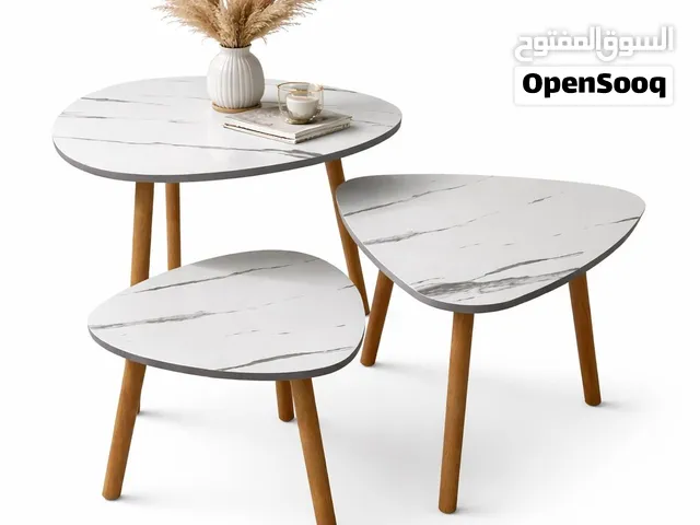 طقم طاولات مودرن 3 قطع بتصميم رخامي أنيق اختيار أنيق وعملي لبيتك  الأحجام متدرجة لتناسب كل المساحات