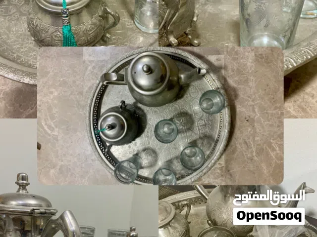 Traditional Moroccan Tea Set — Silver Plated Tray, Teapot, Sugar Bowl Glasses