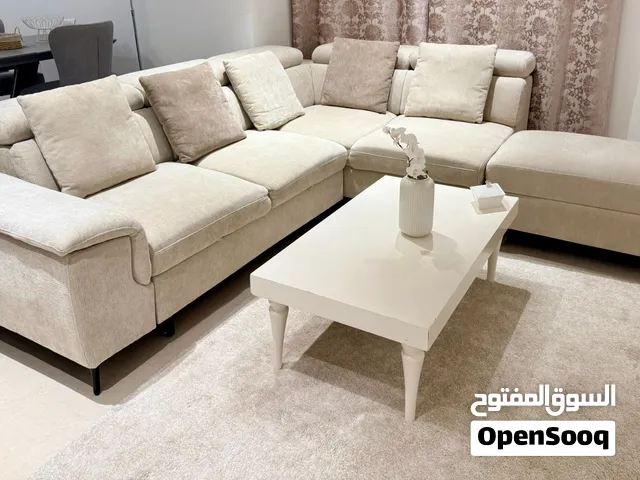Beige L-Shaped Sofa Bed with Storage – Almost New  كنب زاوية بيج شبه جديد للبيع