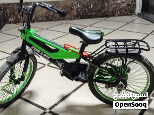 Green kids' 20-inch bicycle with stabilizer mounts, good condition