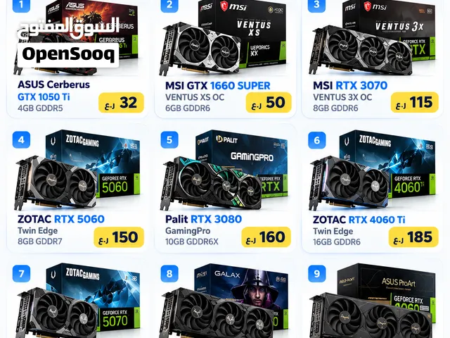 كروت شاشة Gaming للبيع RTX 3060 Ti / 3070 / 3080 / 4060 Ti / 5060 / 5070 / 4080 SUPER