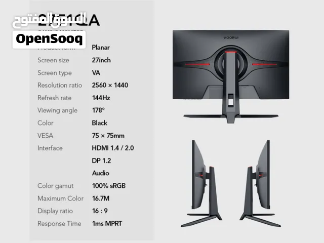 شوف الوصف شاشة قيمنق KOORUI مقاس 27 بوصة بدقة 2K و165hz