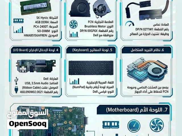 قطع غيار لابتوب Dell – RAM DDR4 + مروحة + مشتت + لوحة أم وقطع أخرى