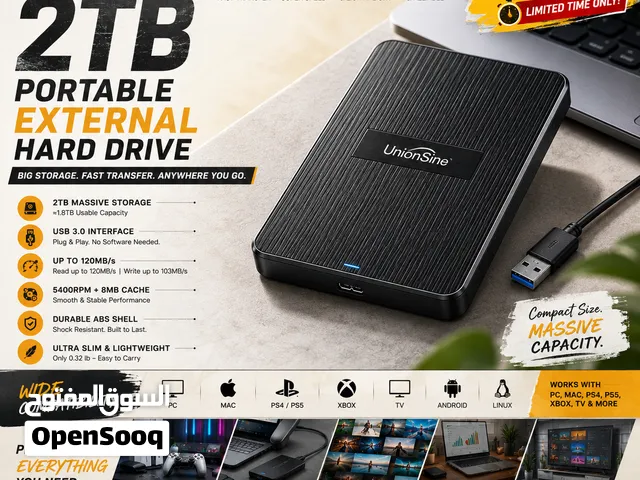 FLASH SALE 40% OFF — UnionSine 2TB HDD  USB 3.0  PC/Mac/PS4/Xbox Compatible!