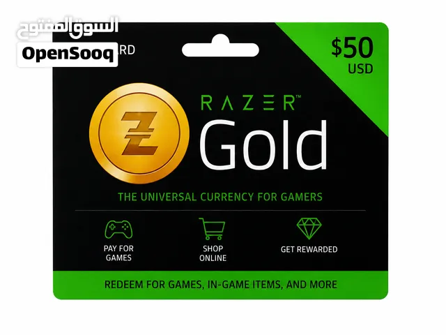 Razer Gold Gift Card بقيمة $50 للبيع – 2200 جنيه بدلًا من 2700