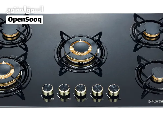 موقد غاز 5 شعلات زجاج أسود مقسّى 8 مم – شعلة ووك ثلاثية 4.5 كيلوواط ×2
