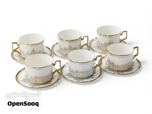 12 Piece Cup & Saucer Set White & Gold