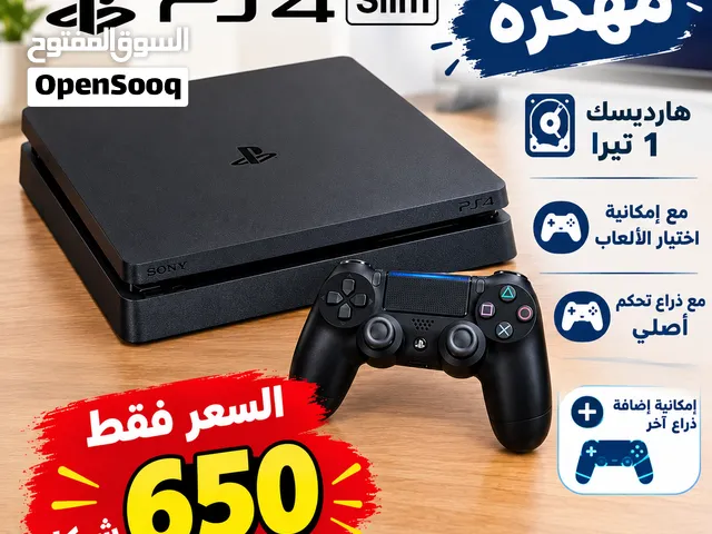 بلايستيشن 4 slim مهكر مع ذراع عدد 1 شبه جديد