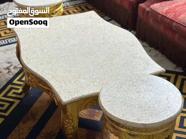 طاوله كبيره وحده مع 2 اصغار مرمر خشب زان اصلي