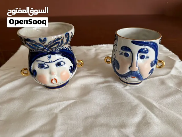 طقم ڤازات/أكواب بورسلان سوفيتي نادر ومذهّب بالذهب الأصلي – أنتيك من الستينات