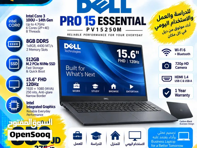 laptop DELL Core 3 RAM 8GB SSD 512 لاب توب ديل كور 3 رام 8 سعة تخزين 512