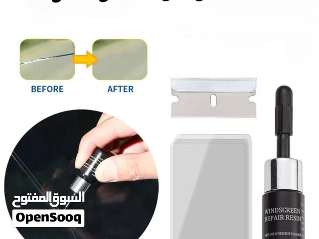محلول إصلاح الزجاج الاحترافي أصلح زجاج سيارتك بنفسك خلال دقائق!  المحلول + 4 شرائح زجاجية + مشرط.