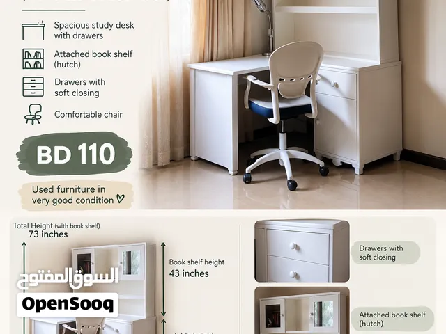 Study table with book shelf and chair for sale