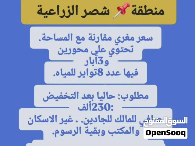 أرض زراعية للبيع شصر شمال ثمريت فيها آبار وثمار مؤجره حاليا