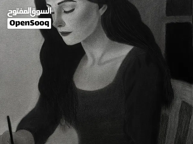 لوحة الفنان احمد علي (مابين السطور) قياس حجم A3 بالفحم و الرصاص للبيع بسعر 60$ مع التأطير و التوصيل