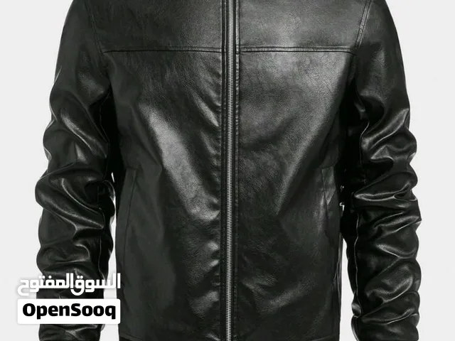 جاكيت جلد من شركة BRENVOR العالمية اخر قطعه حجم L اللون الاسود  Black Jacket Biker For Men