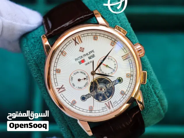 ساعة باتيك فيليب   PATEK PHILLIP تعمل بحركة اليد اوتوماتيك  مكينة ياباني ذات خزان طاقة  جلد طبيعي مخ