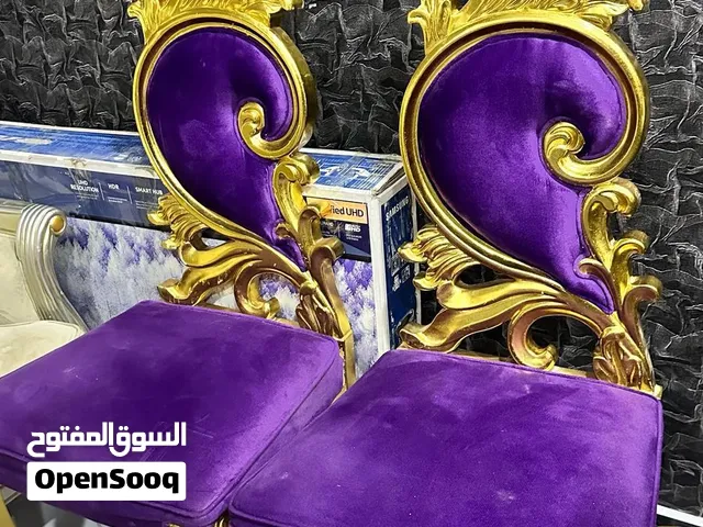 كراسي ديزاين يجنن بنفسجي وذهبي ملكي يستخدم للصالات والدكيورات لاي مكان