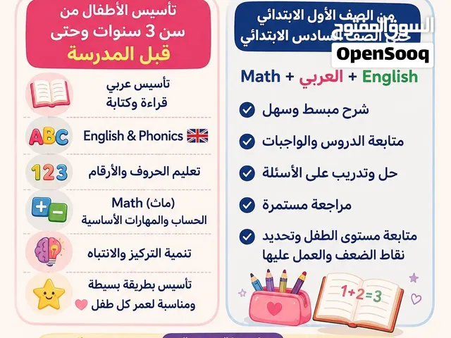 معلمة تأسيس ورياضيات ولغة انجليزية