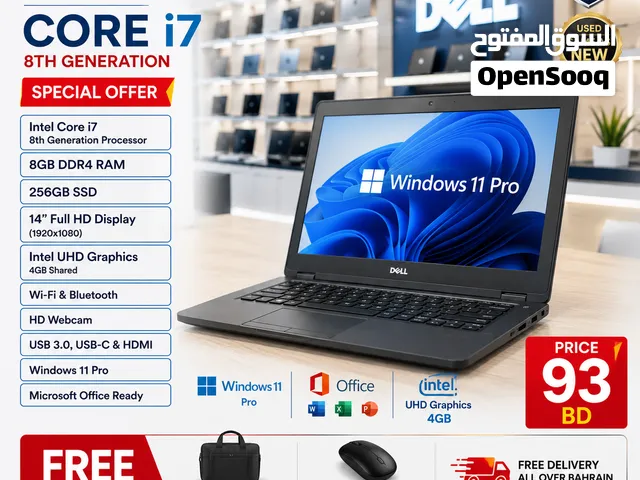 Dell Core i7 8th Generation 8GB DDR4 RAM 256GB SSD Win 11 Pro Office