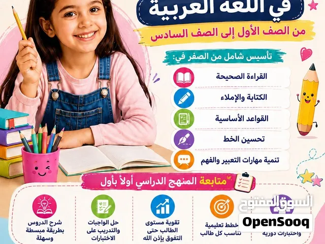 استاذة رحاب للتدريس من الصف الأول وحتى الصف السادس (تأسيسا للغة ومتابعة المنهج الدراسي والواجبات)